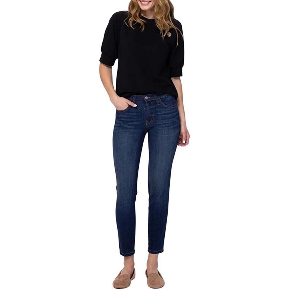 Judy Blue Womens Handsand Mid Rise Relaxed Fit Jeans Sz 7/28 Dark Wash *83109